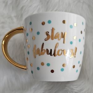 Slant Stay Fabulous Gold and Blue Polka Dot Mug